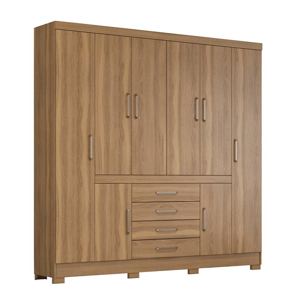 Guarda-Roupa Casal New Realce 8 Portas 4 Gavetas Amêndola