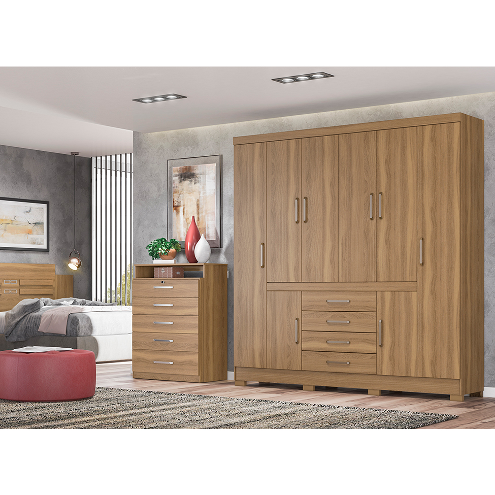 Guarda-Roupa Casal New Realce 8 Portas 4 Gavetas Amêndola