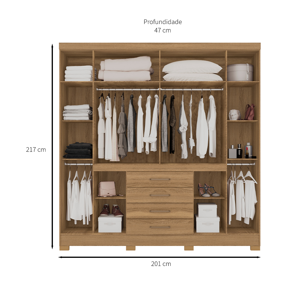 Guarda-Roupa Casal New Realce 8 Portas 4 Gavetas Amêndola
