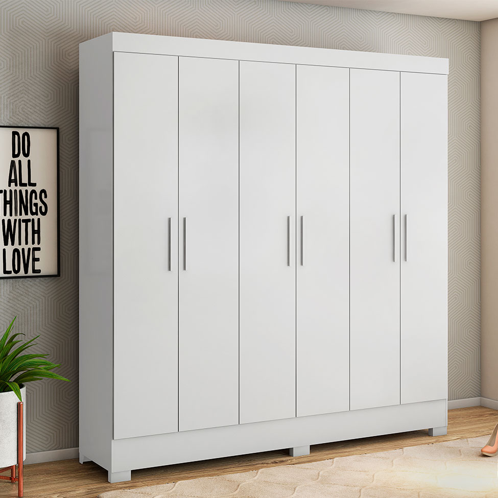 Guarda-Roupa Casal Prático 6 Portas 3 Gavetas Branco