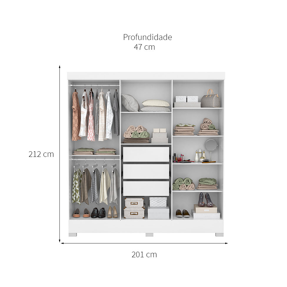 Guarda-Roupa Casal Prático 6 Portas 3 Gavetas Branco