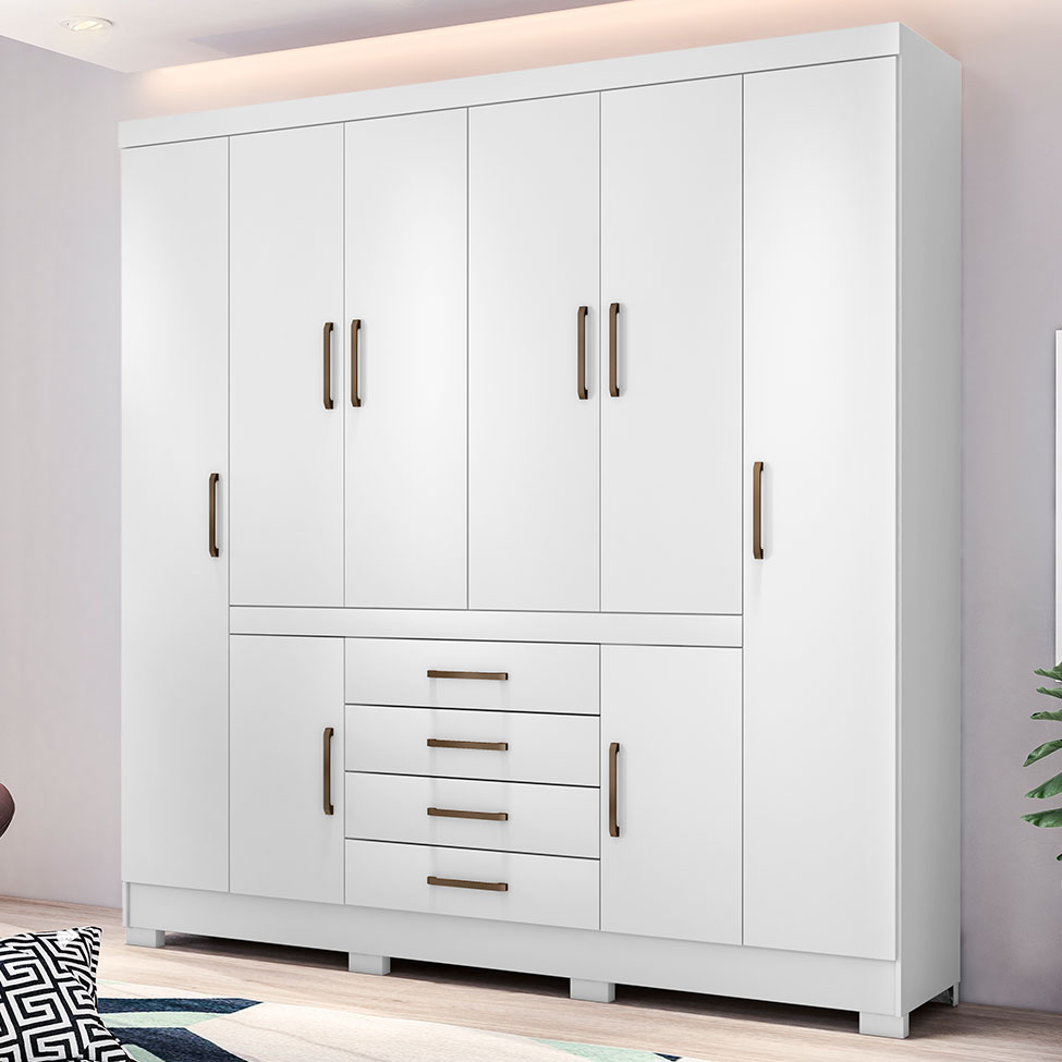 Guarda-Roupa Casal Realce II 8 Portas 4 Gavetas Branco