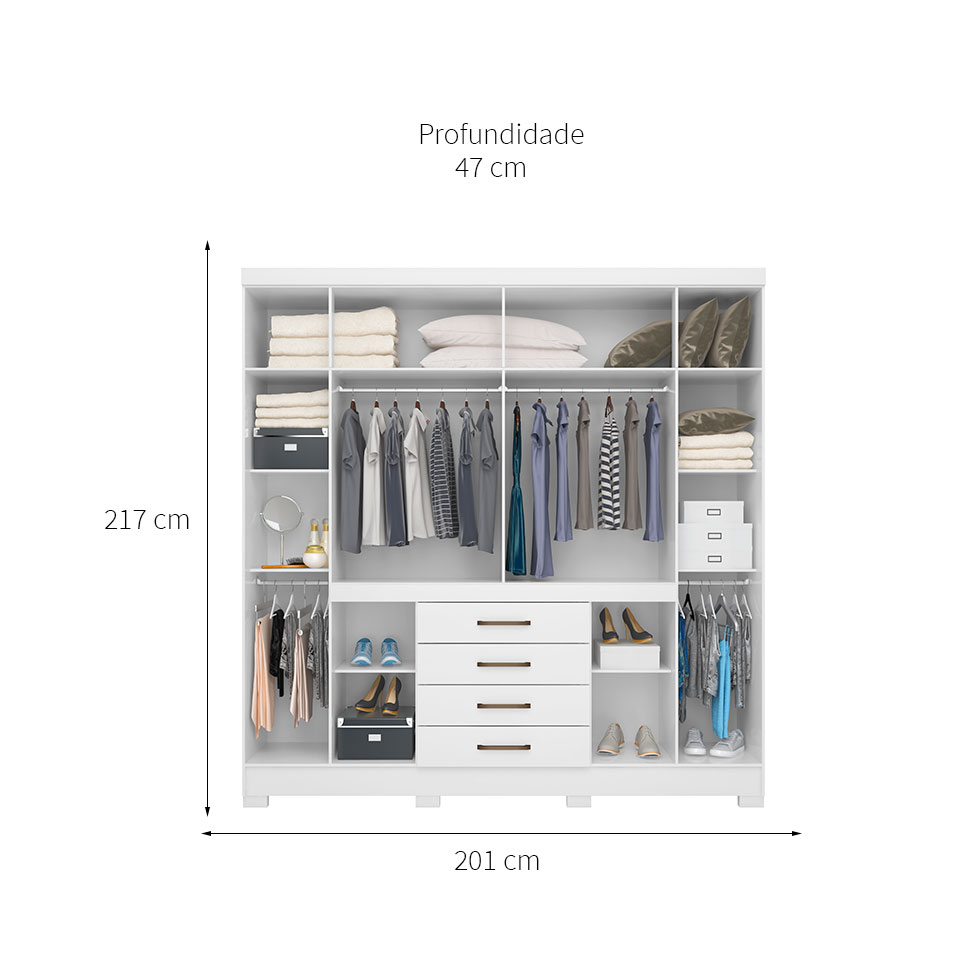 Guarda-Roupa Casal Realce II 8 Portas 4 Gavetas Branco