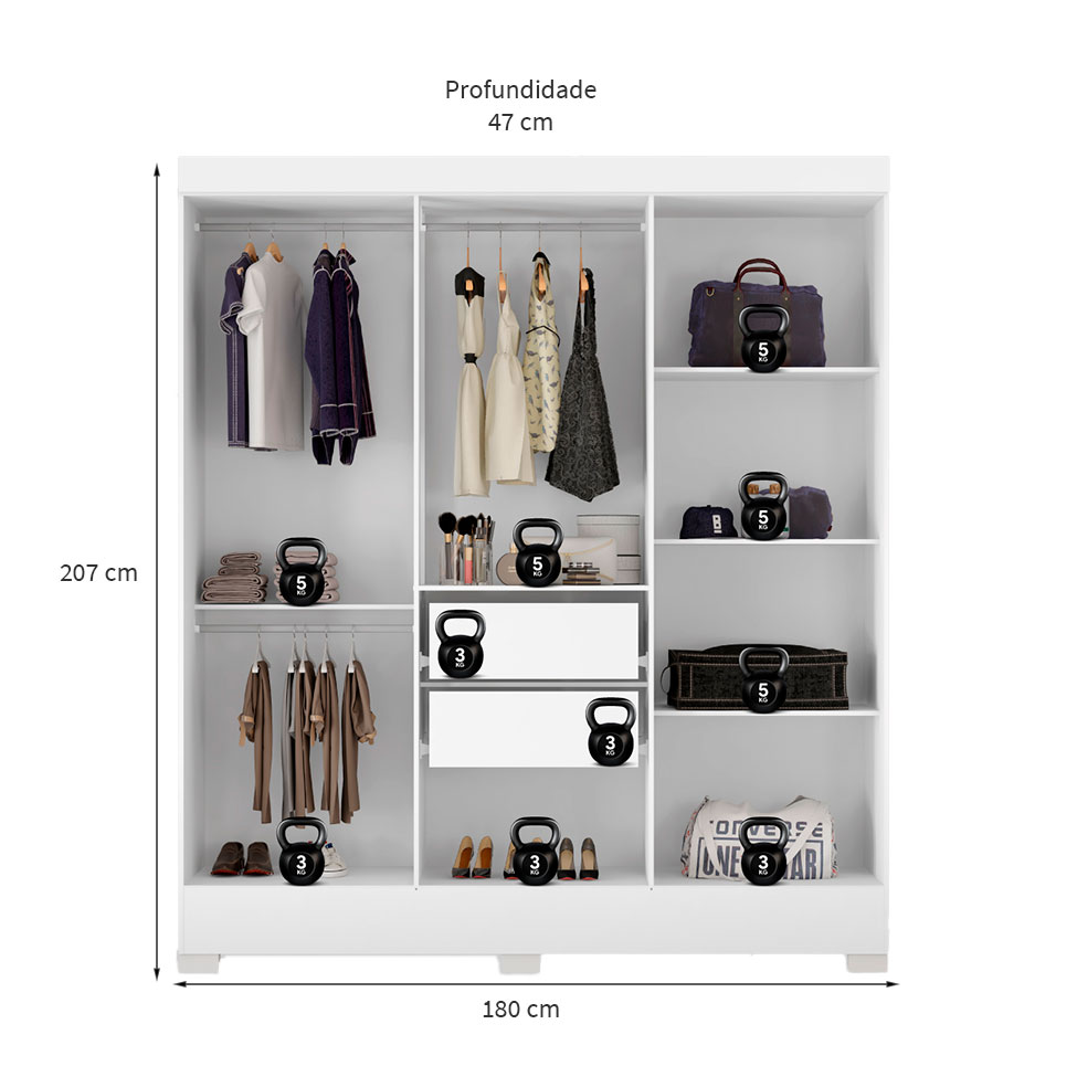 Guarda-Roupa Casal Verso 6 Portas 2 Gavetas Branco