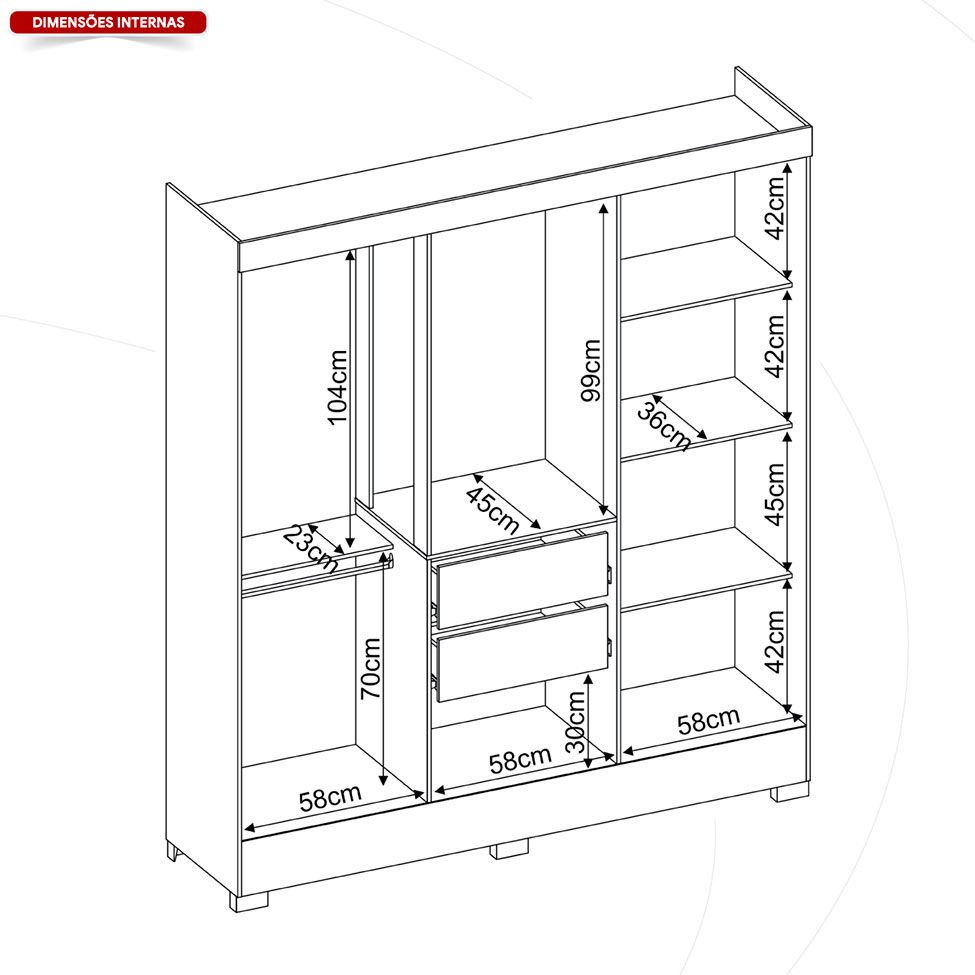 Guarda-Roupa Casal Verso 6 Portas 2 Gavetas Branco