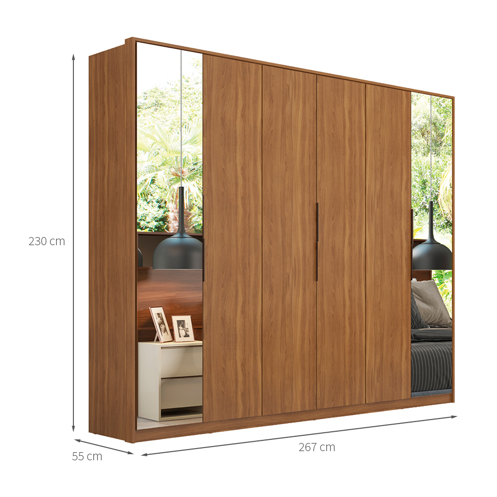 Guarda-Roupa Casal com 2 Espelhos Atrice 6 Portas 6 Gavetas Amêndola