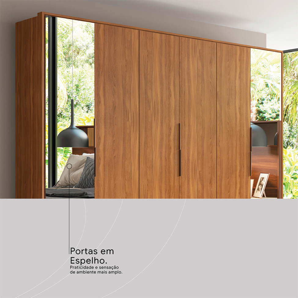 Guarda-Roupa Casal com 2 Espelhos Atrice 6 Portas 6 Gavetas Amêndola