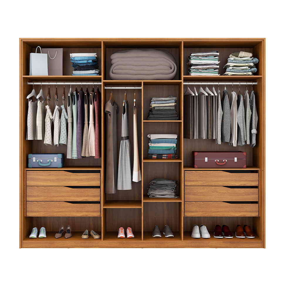 Guarda-Roupa Casal com 2 Espelhos Atrice 6 Portas 6 Gavetas Amêndola