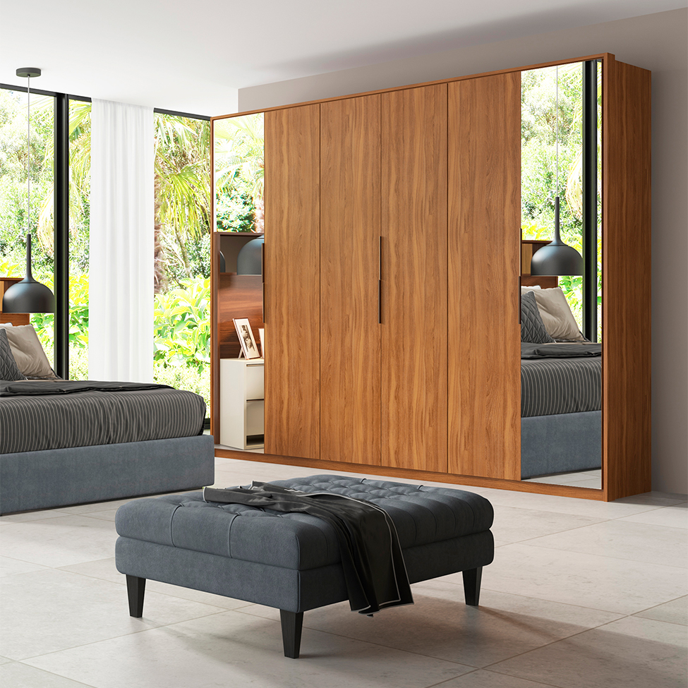 Guarda-Roupa Casal com 2 Espelhos Atrice 6 Portas 6 Gavetas Amêndola