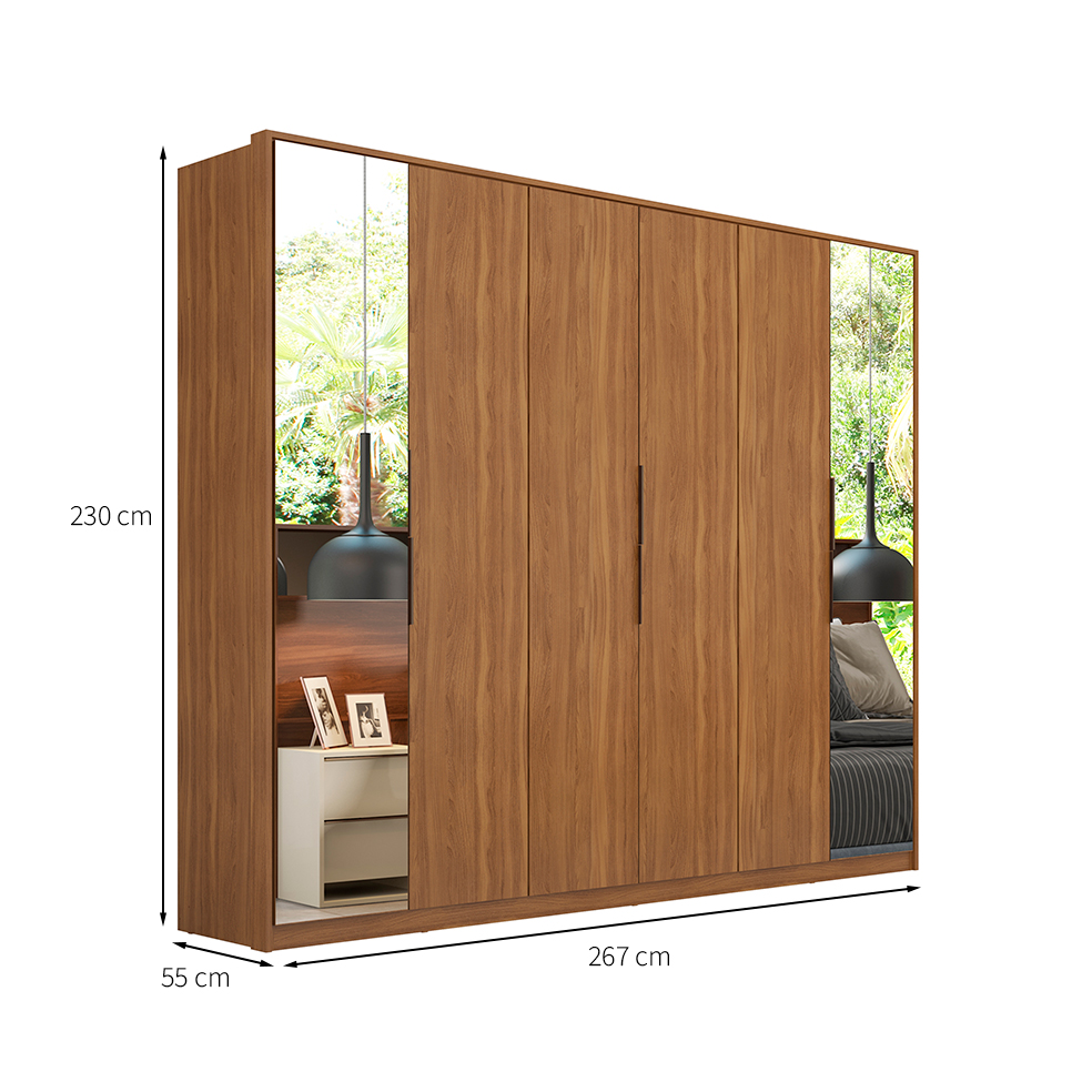 Guarda-Roupa Casal com 2 Espelhos Atrice 6 Portas 6 Gavetas Amêndola