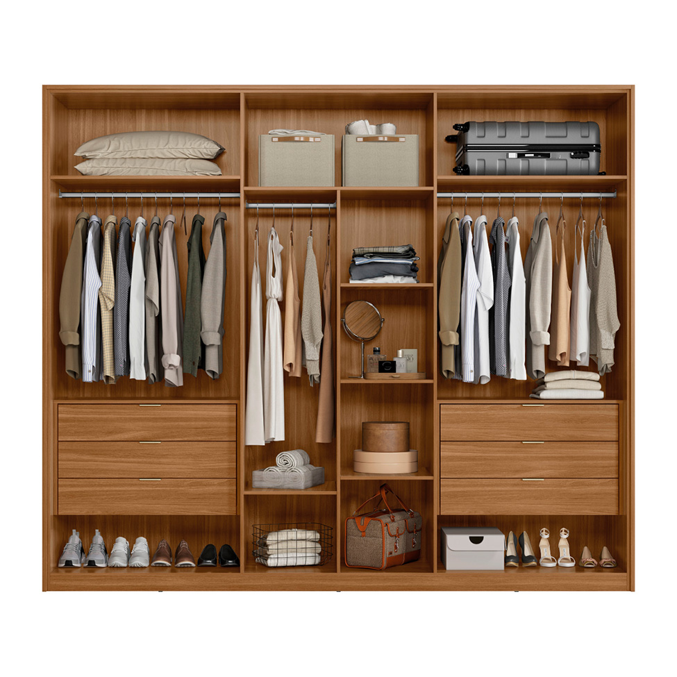 Guarda-Roupa Casal com 2 Espelhos Atrice 6 Portas 6 Gavetas Amêndola e Grafito
