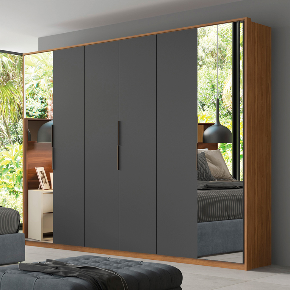 Guarda-Roupa Casal com 2 Espelhos Atrice 6 Portas 6 Gavetas Amêndola e Grafito