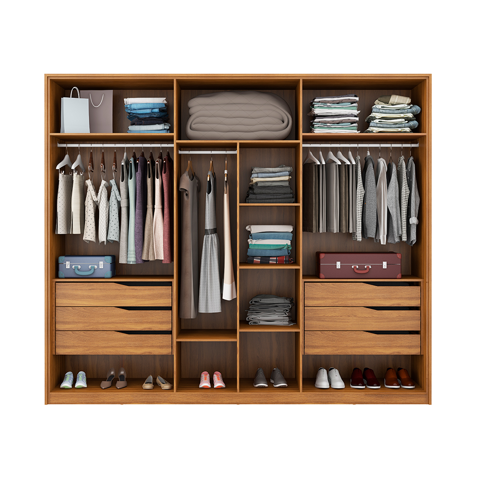 Guarda-Roupa Casal com 2 Espelhos Atrice 6 Portas 6 Gavetas Amêndola e Grafito