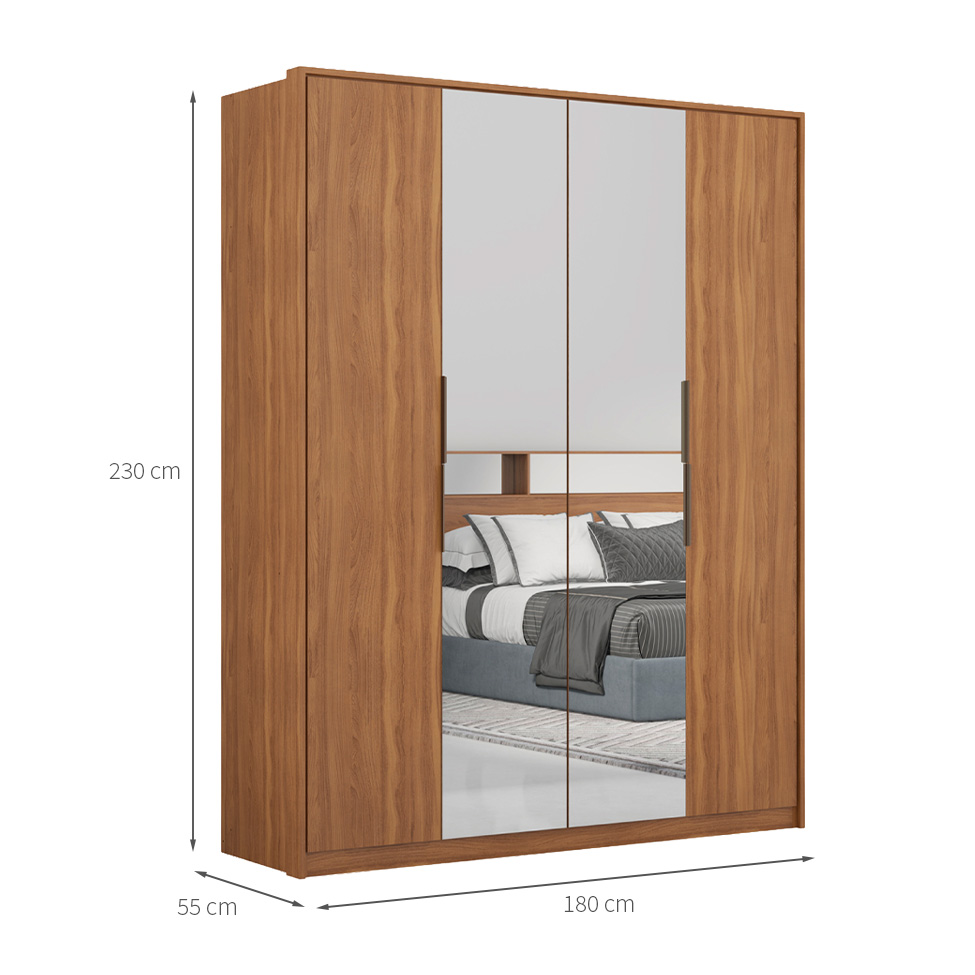 Guarda-Roupa Casal com 2 Espelhos Attore 4 Portas 3 Gavetas Amêndola
