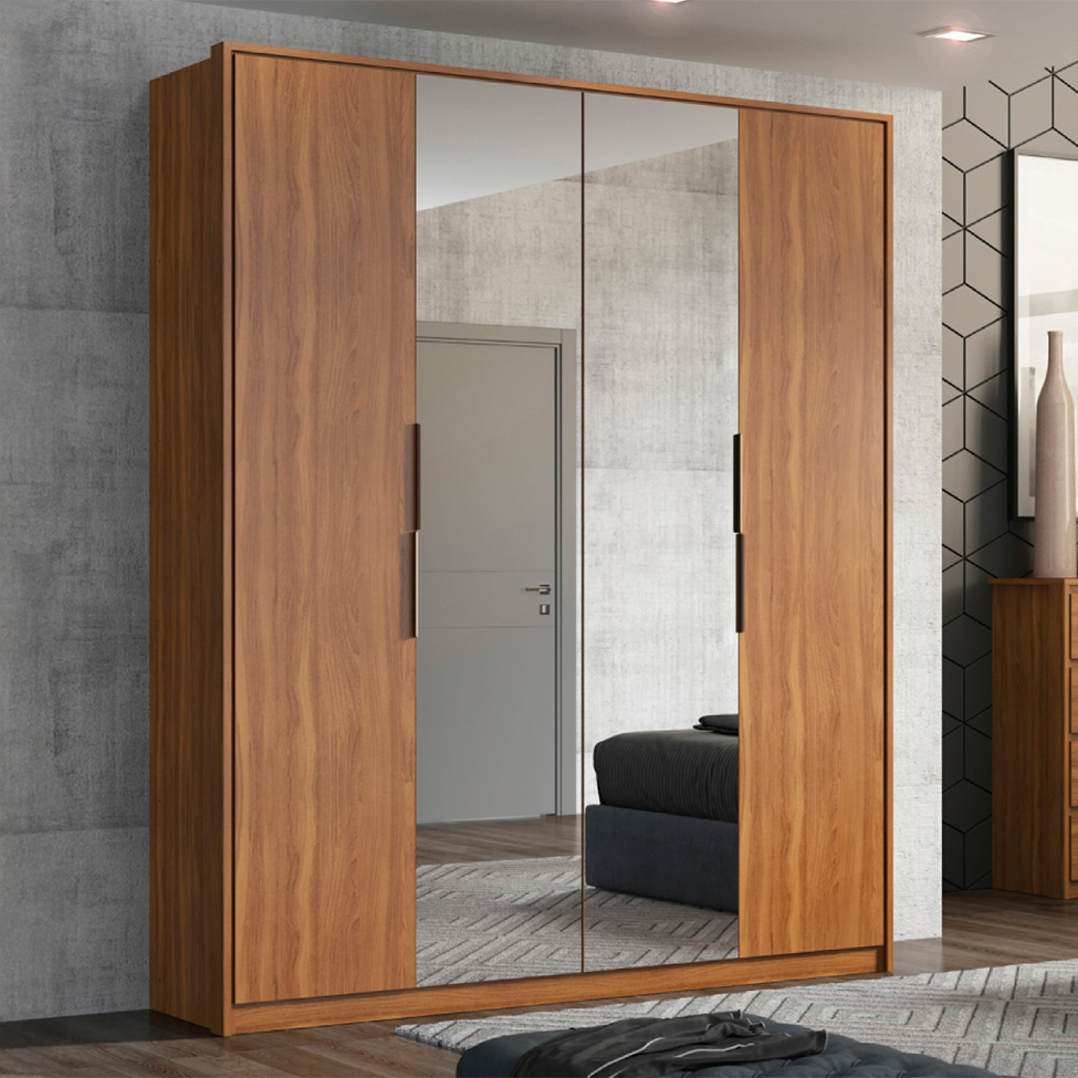 Guarda-Roupa Casal com 2 Espelhos Attore 4 Portas 3 Gavetas Amêndola