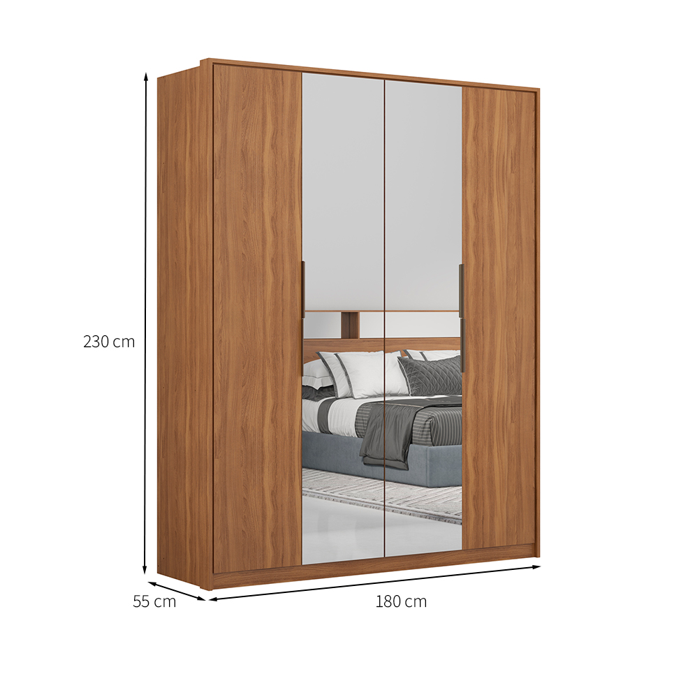 Guarda-Roupa Casal com 2 Espelhos Attore 4 Portas 3 Gavetas Amêndola