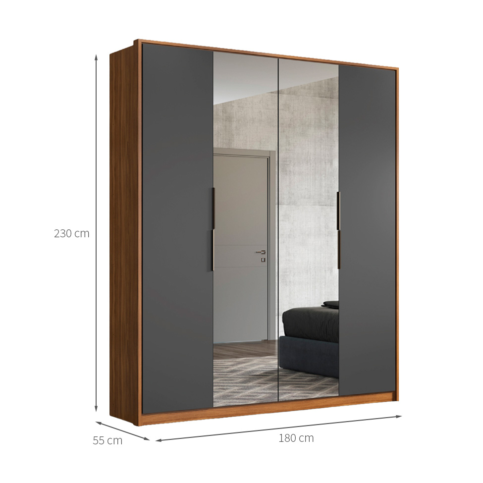 Guarda-Roupa Casal com 2 Espelhos Attore 4 Portas 3 Gavetas Amêndola e Grafito