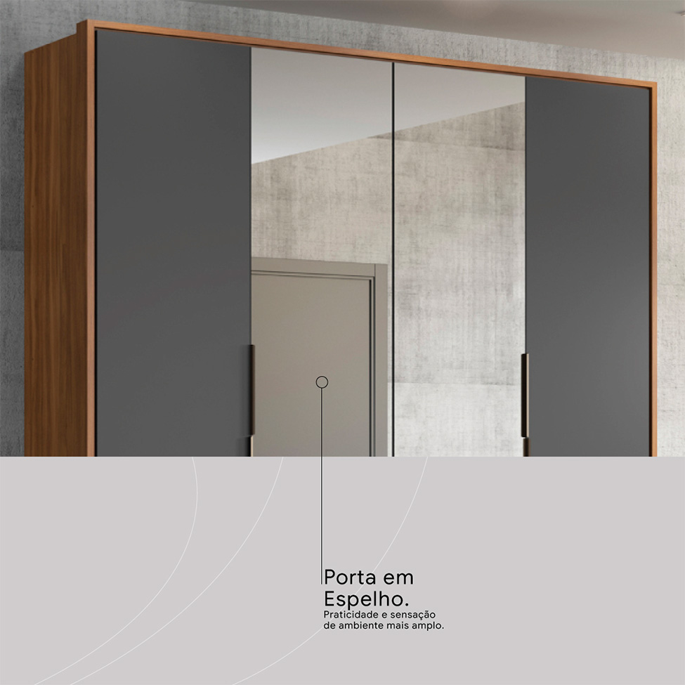 Guarda-Roupa Casal com 2 Espelhos Attore 4 Portas 3 Gavetas Amêndola e Grafito