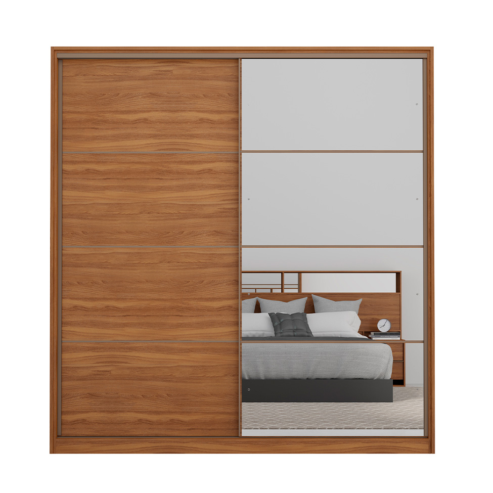 Guarda-Roupa Casal com Espelho Belga Flex 2 Portas 3 Gavetas Amendola e Grafito