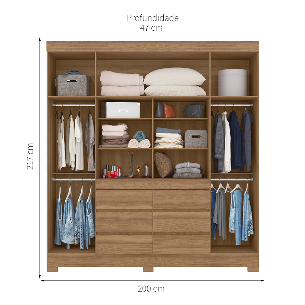 Guarda-Roupa Casal com Espelho Cádis 4 Portas 6 Gavetas Amendola