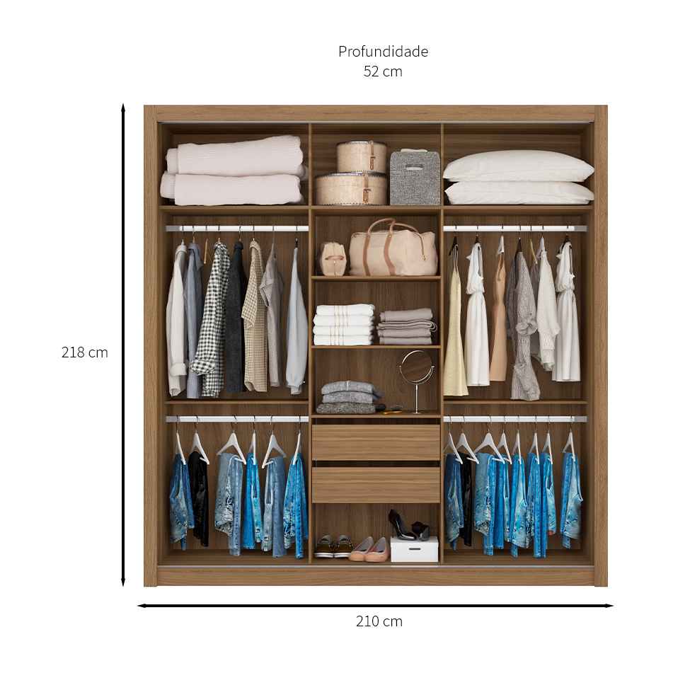 Guarda-Roupa Casal com Espelho Residence 3 Portas 2 Gavetas Amêndola e Off White