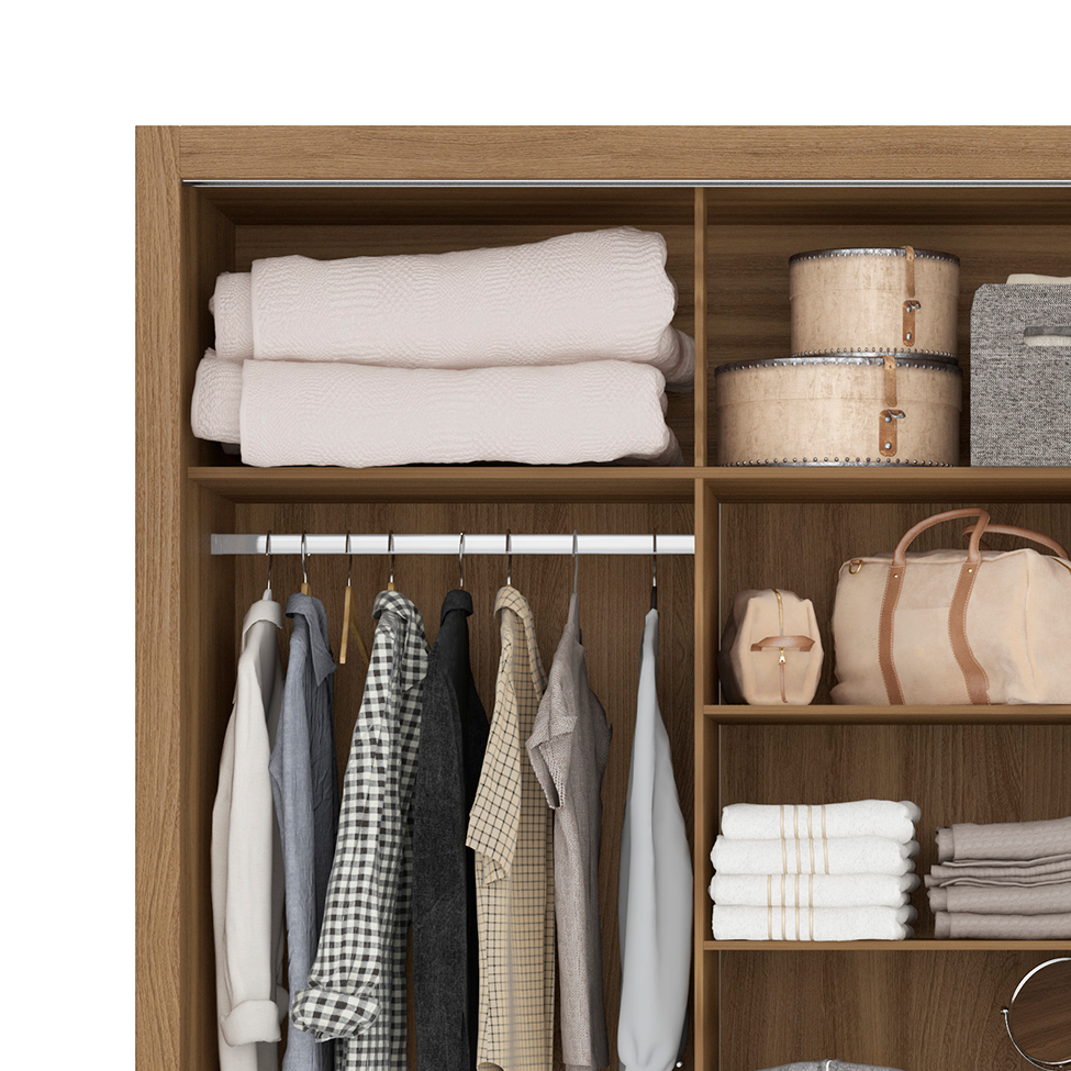 Guarda-Roupa Casal com Espelho Residence 3 Portas 2 Gavetas Amêndola e Off White