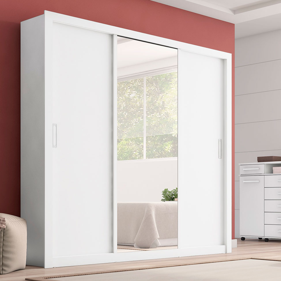 Guarda-Roupa Casal com Espelho Residence I 3 Portas 2 Gavetas Branco