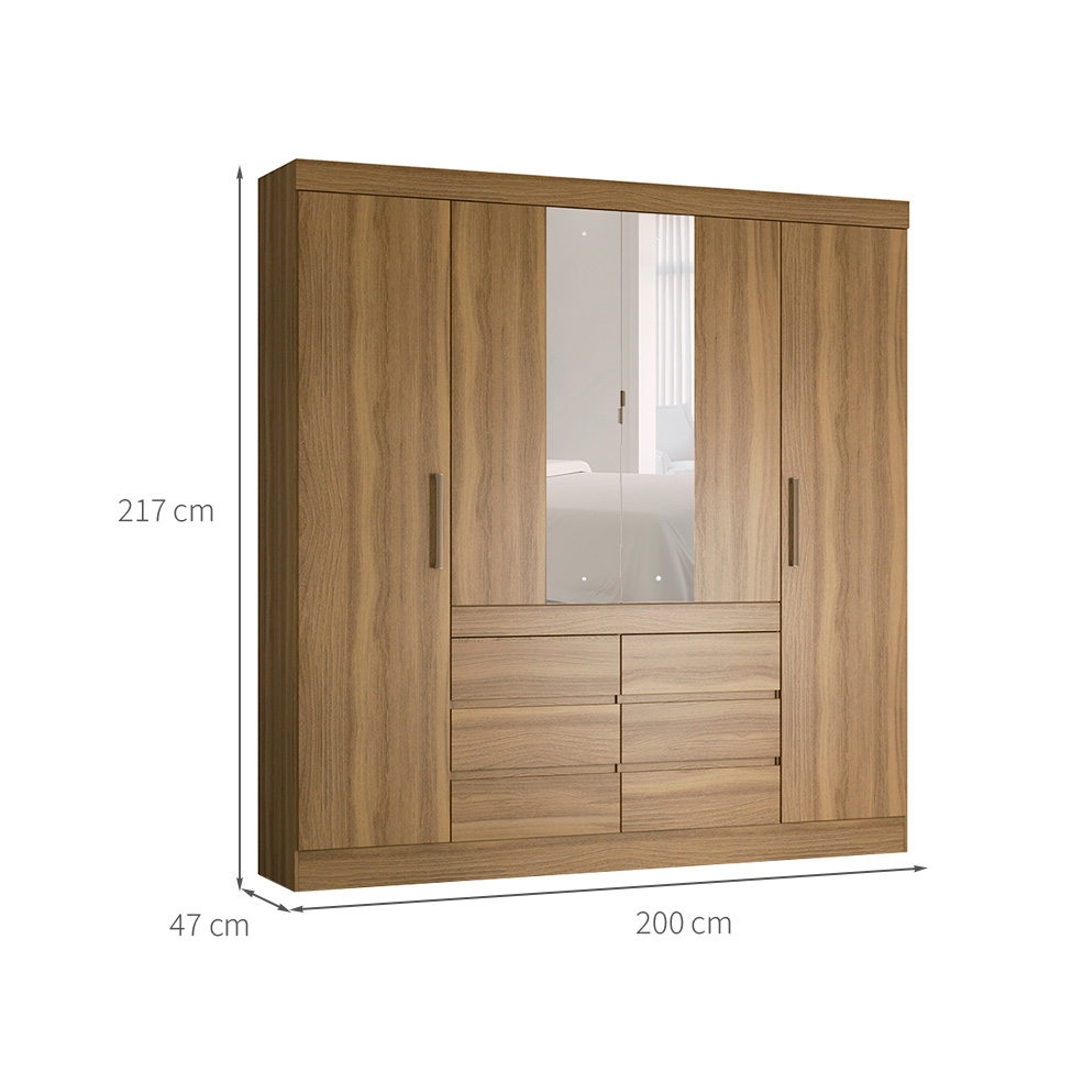Guarda-Roupa Casal com Espelho Trevi 4 Portas 6 Gavetas Amendola
