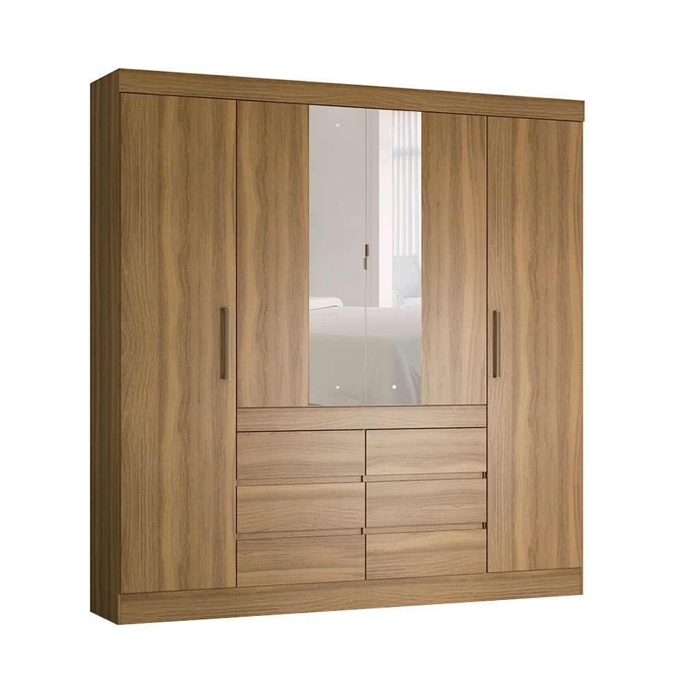 Guarda-Roupa Casal com Espelho Trevi 4 Portas 6 Gavetas Amendola