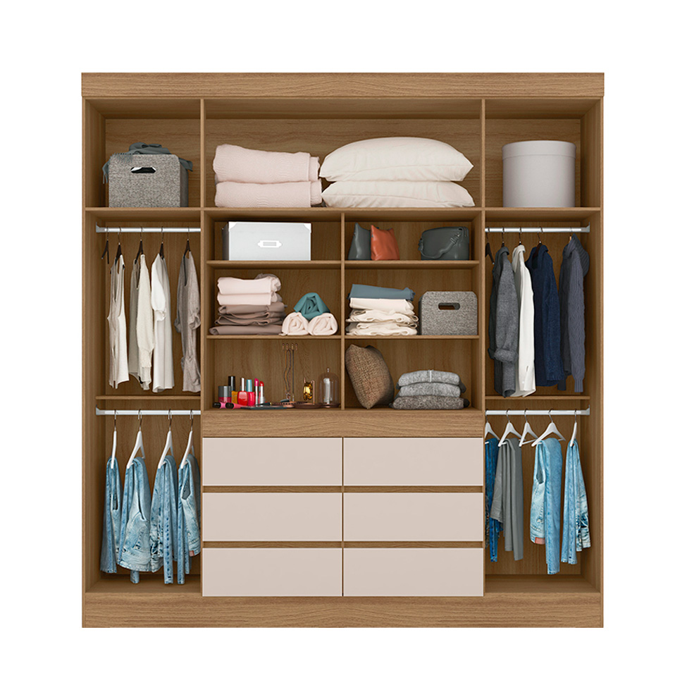 Guarda-Roupa Casal com Espelho Trevi 4 Portas 6 Gavetas Off White e Amendola