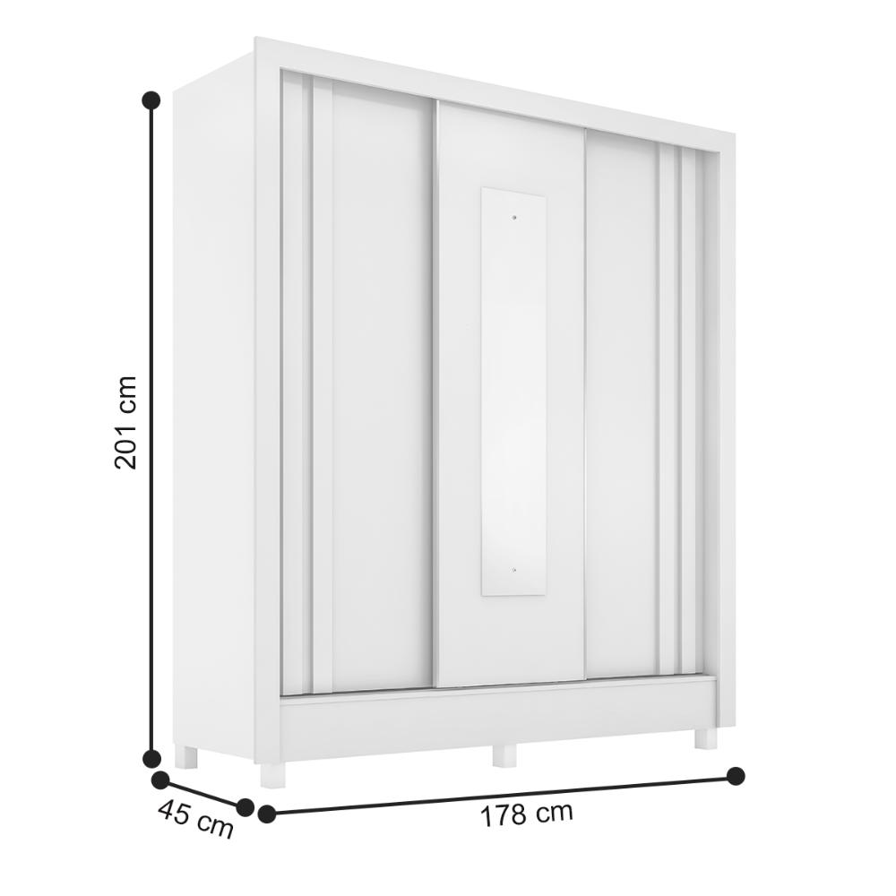 Guarda Roupa Com Espelho 3 Portas Tokyo Branco
