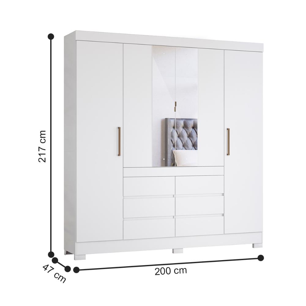 Guarda Roupa Com Espelho 4 Portas Pequim Branco