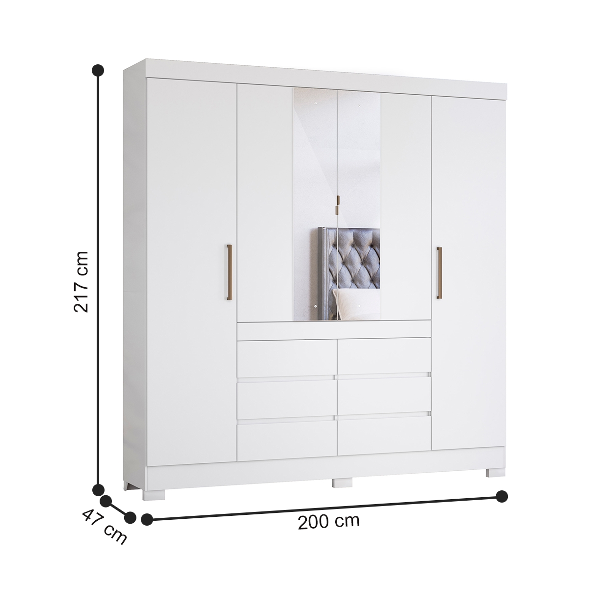 Guarda Roupa Com Espelho 4 Portas Pequim Branco