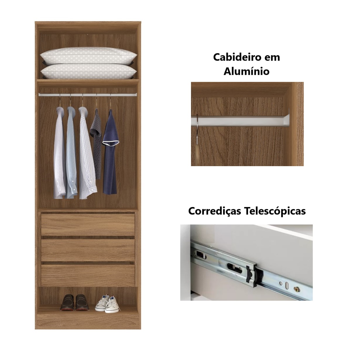 Guarda Roupa Dormitório Modulado Irlanda - Módulo 2 Portas 3 Gavetas - Roupeiro Demobile