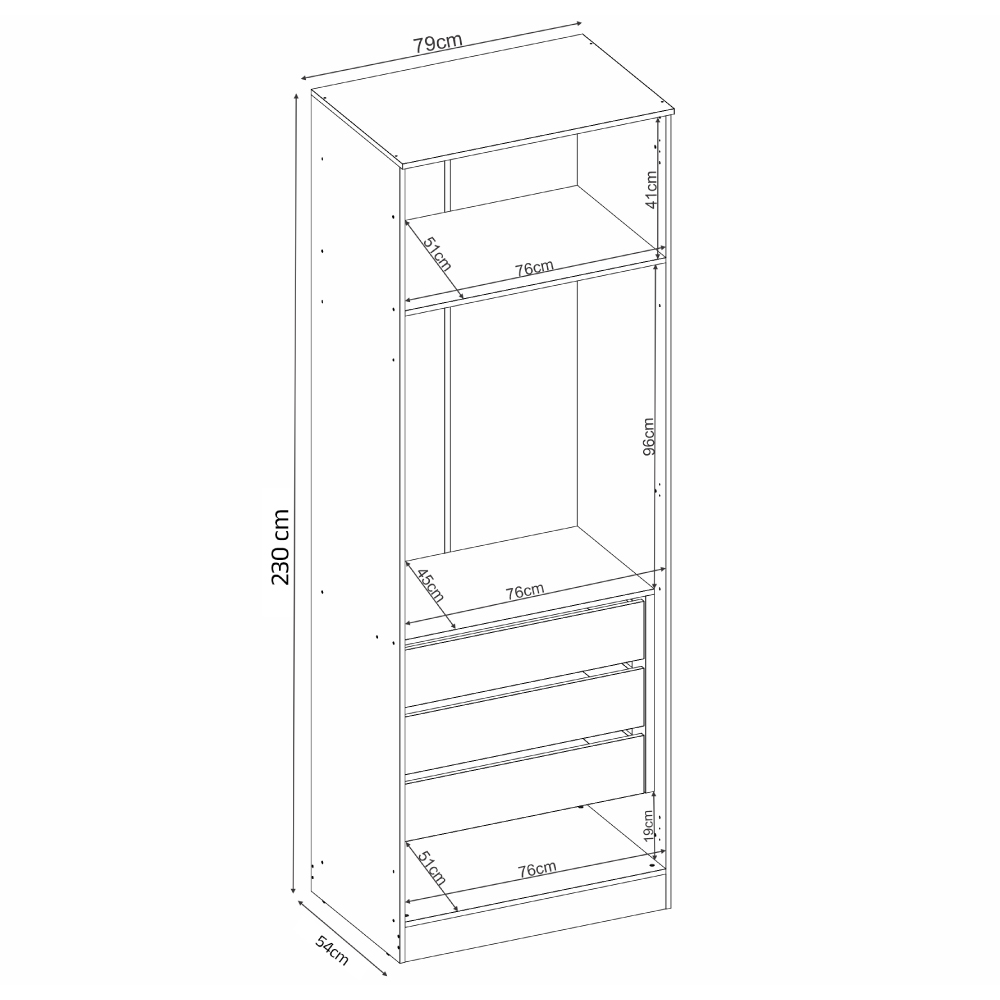 Guarda Roupa Dormitório Modulado Irlanda - Módulo 2 Portas 3 Gavetas - Roupeiro Demobile