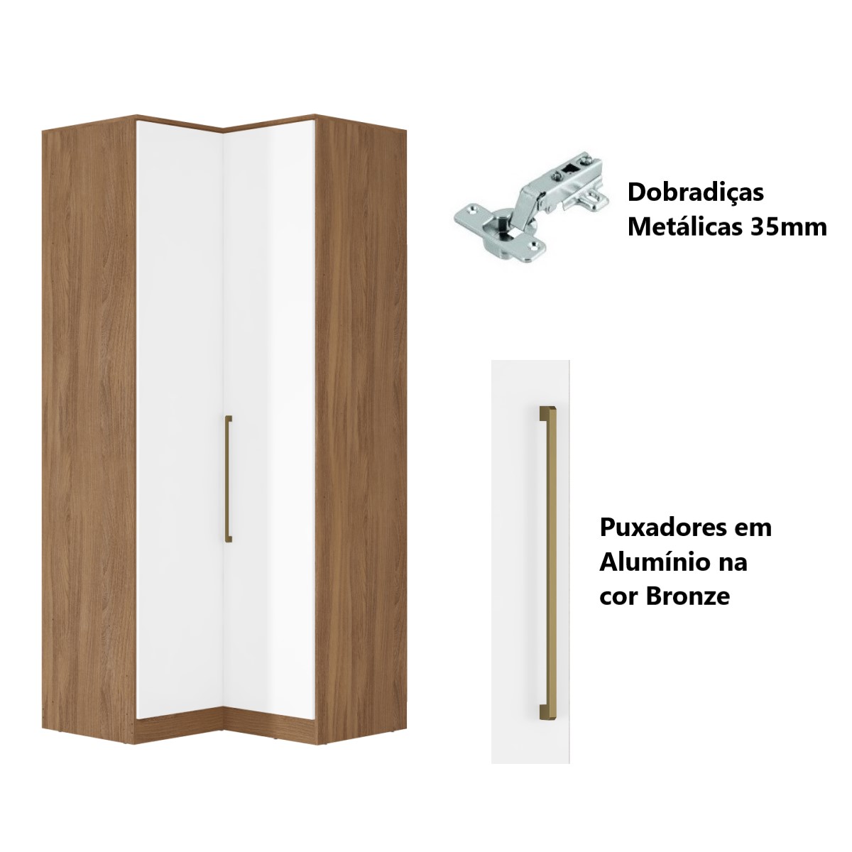 Guarda Roupa Dormitório Modulado Irlanda - Módulo Canto L 2 Portas c/ 3 Gavetas - Roupeiro Demobile