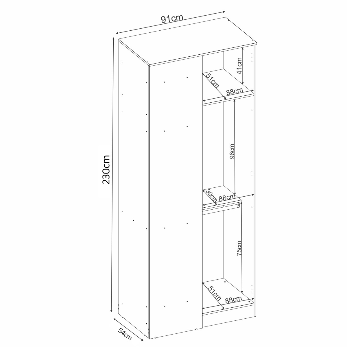 Guarda Roupa Dormitório Modulado Irlanda - Módulo Canto Reto 1 Porta