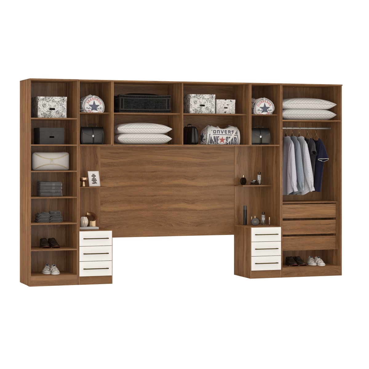 Guarda Roupa Dormitório Modulado Irlanda Casal/Queen - Amêndola Touch e Branco - Roupeiro Demobile C8
