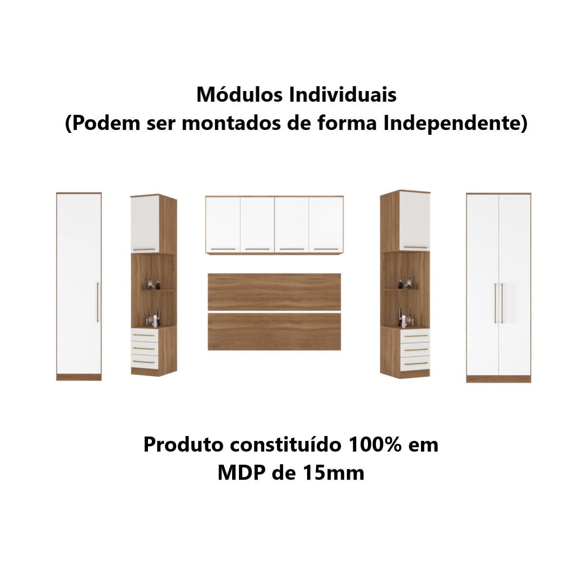 Guarda Roupa Dormitório Modulado Irlanda Casal/Queen - Amêndola Touch e Branco - Roupeiro Demobile C8