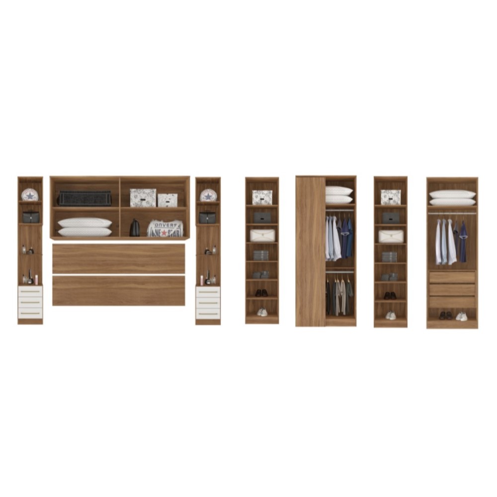 Guarda Roupa Dormitório Modulado Irlanda Casal/Queen Canto - Amêndola Touch e Branco - Roupeiro Demobile C2