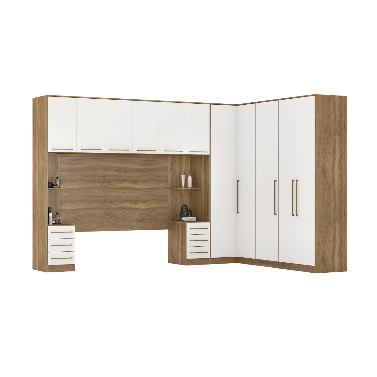 Guarda Roupa Dormitório Modulado Irlanda Casal/Queen Canto - Amêndola Touch e Branco - Roupeiro Demobile C2