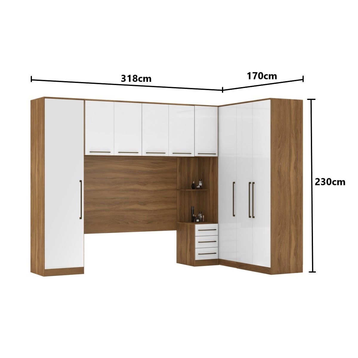 Guarda Roupa Dormitório Modulado Irlanda Casal/Queen Canto - Amêndola Touch e Branco - Roupeiro Demobile C3