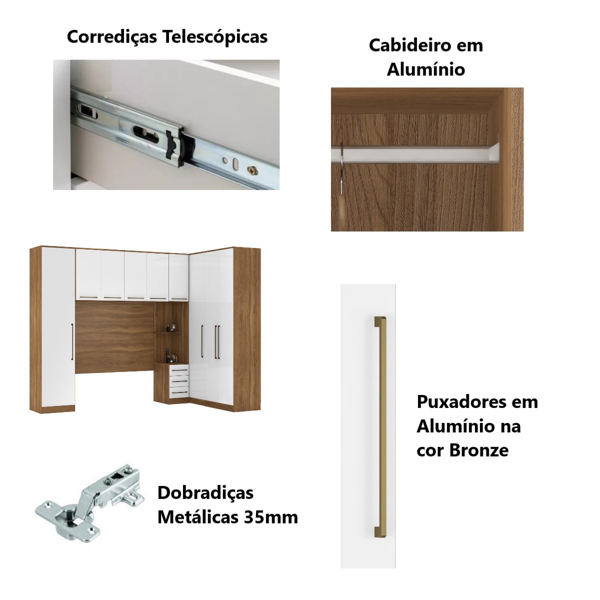 Guarda Roupa Dormitório Modulado Irlanda Casal/Queen Canto - Amêndola Touch e Branco - Roupeiro Demobile C3