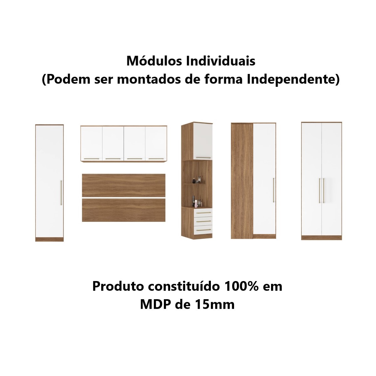 Guarda Roupa Dormitório Modulado Irlanda Casal/Queen Canto - Amêndola Touch e Branco - Roupeiro Demobile C3