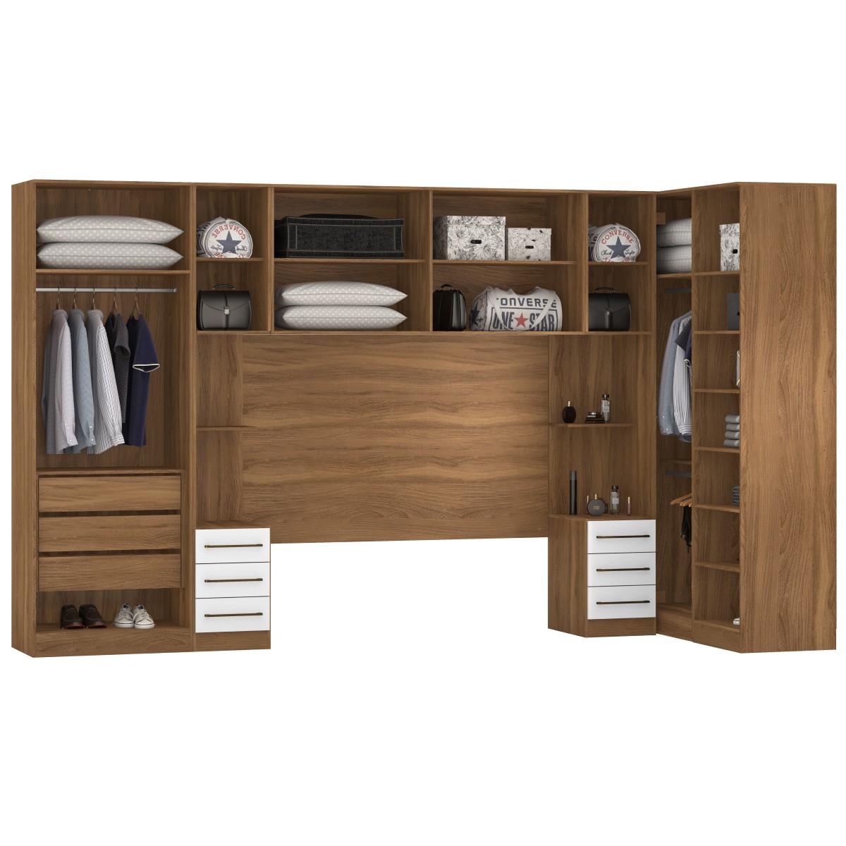 Guarda Roupa Dormitório Modulado Irlanda Casal/Queen Canto - Amêndola Touch e Branco - Roupeiro Demobile C4