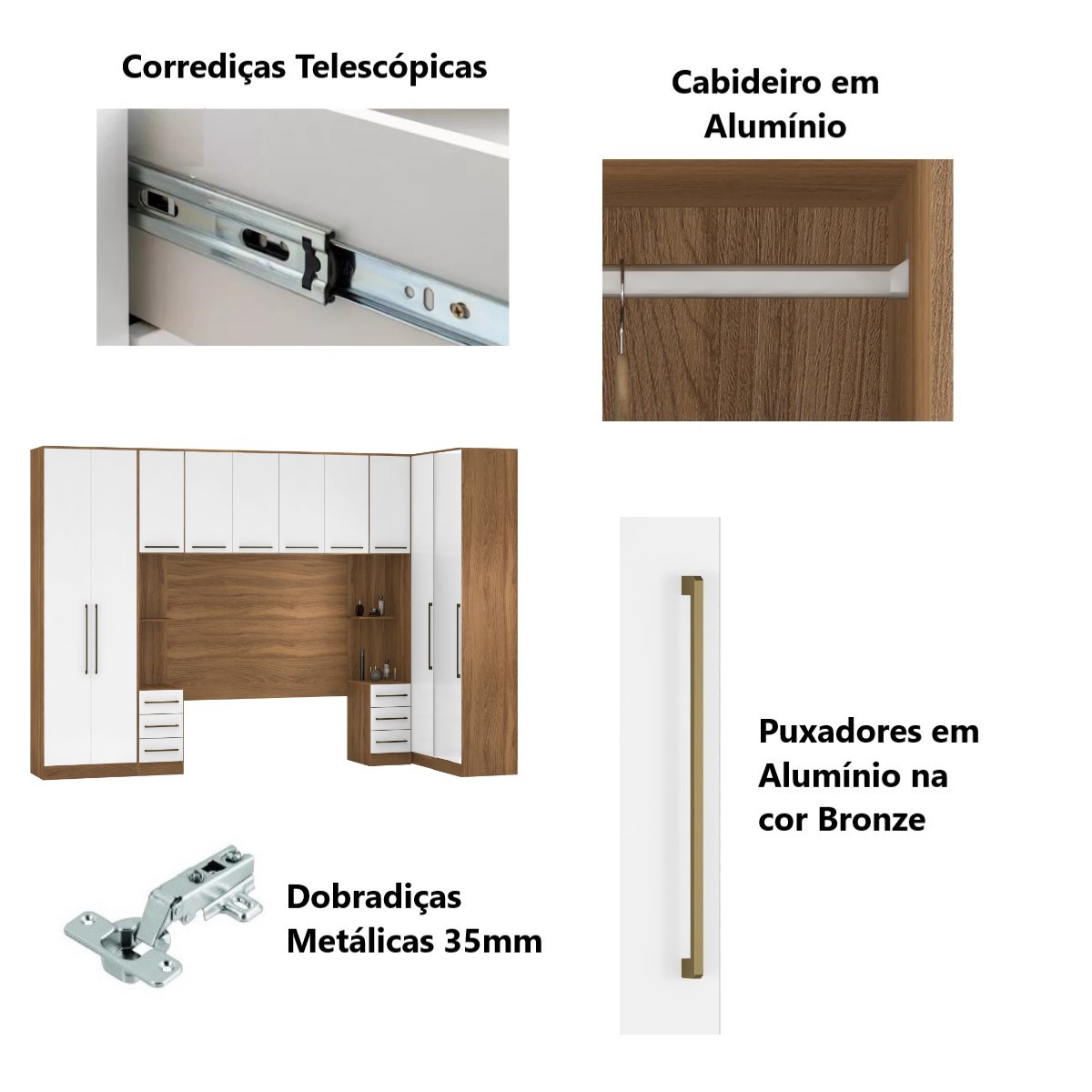 Guarda Roupa Dormitório Modulado Irlanda Casal/Queen Canto - Amêndola Touch e Branco - Roupeiro Demobile C4