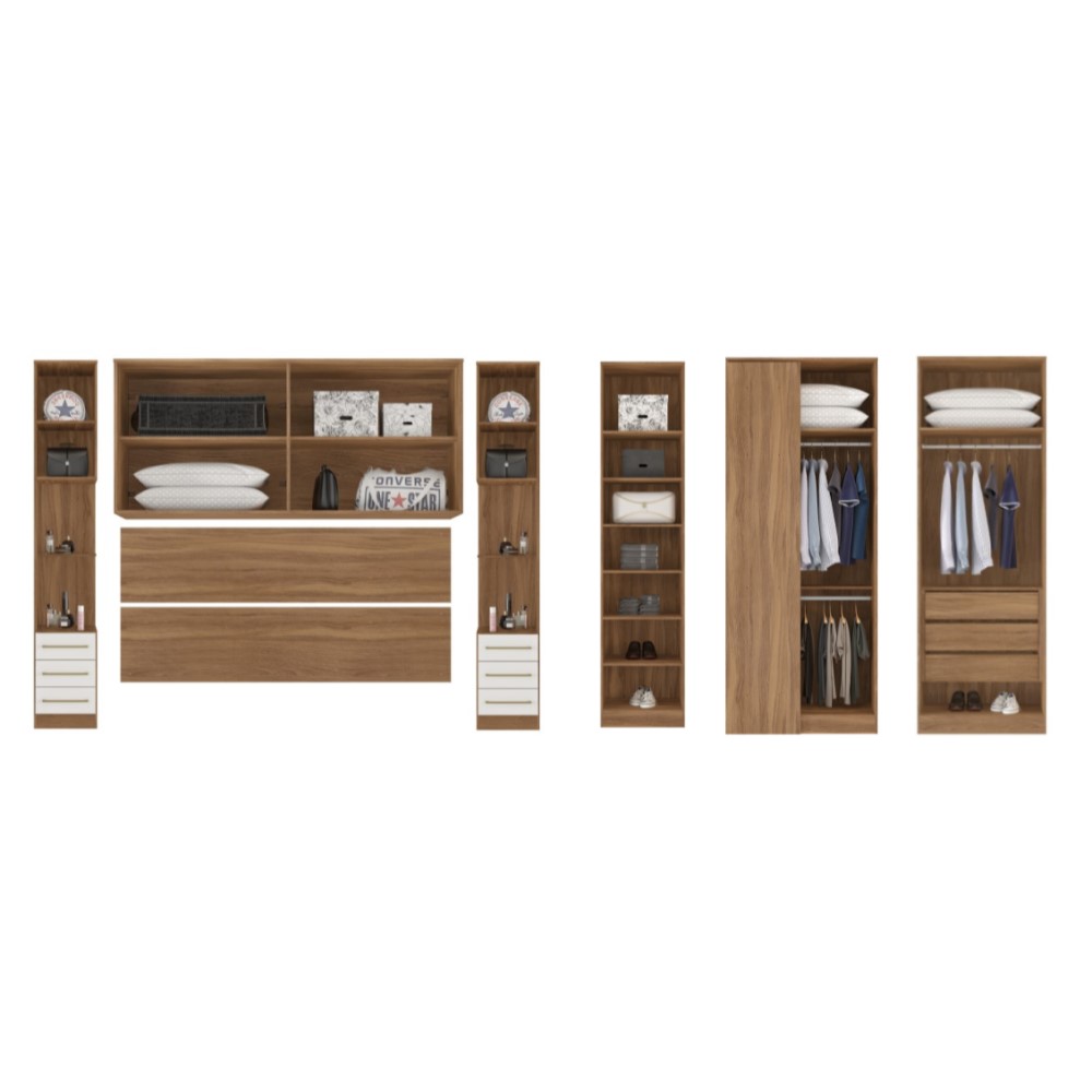 Guarda Roupa Dormitório Modulado Irlanda Casal/Queen Canto - Amêndola Touch e Branco - Roupeiro Demobile CE