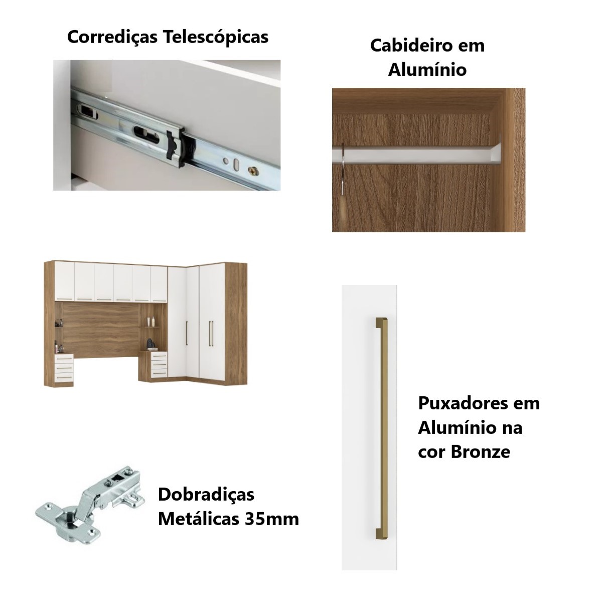 Guarda Roupa Dormitório Modulado Irlanda Casal/Queen Canto - Amêndola Touch e Branco - Roupeiro Demobile CE