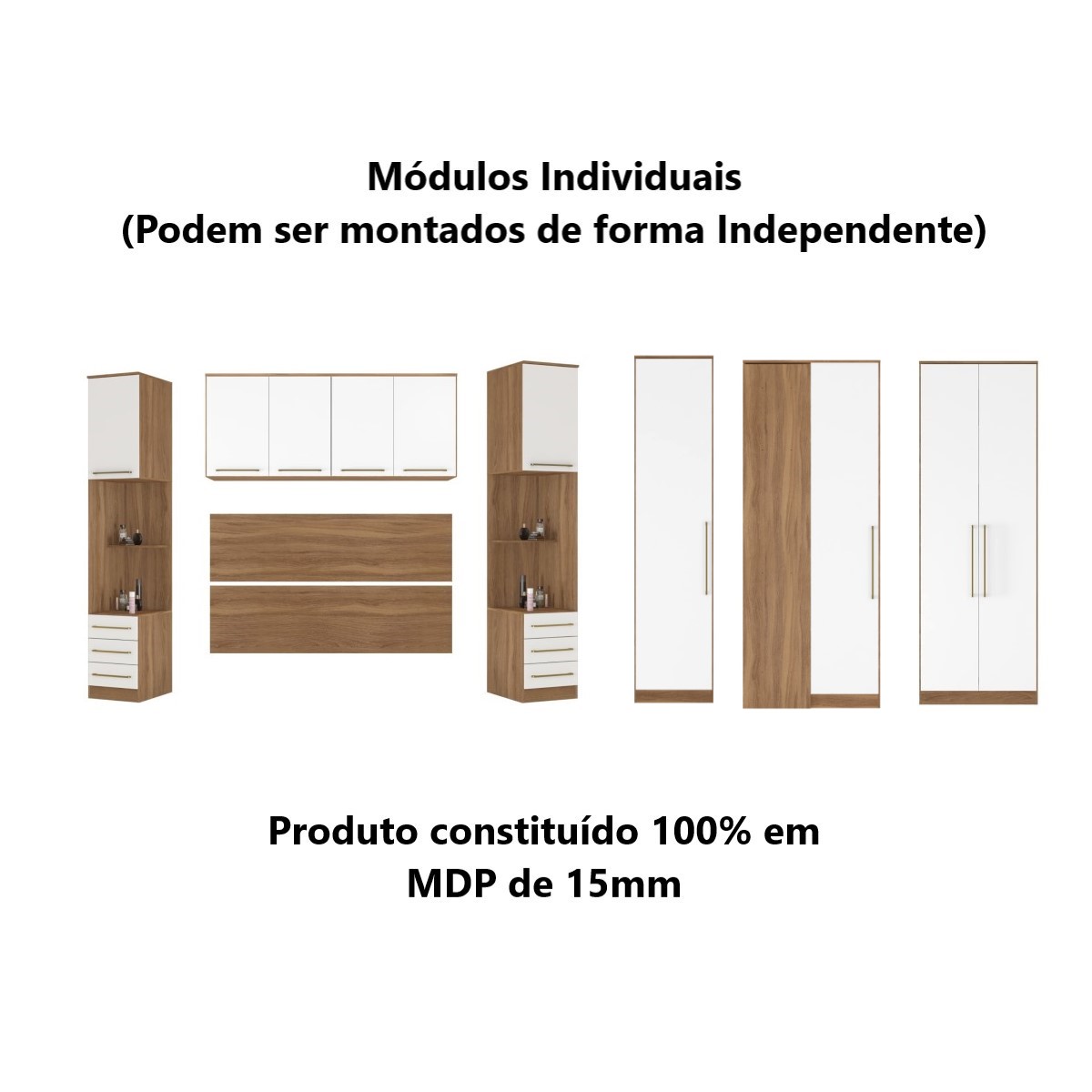 Guarda Roupa Dormitório Modulado Irlanda Casal/Queen Canto - Amêndola Touch e Branco - Roupeiro Demobile CE