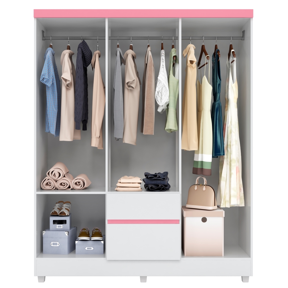 Guarda Roupa Forggia Branco/Rosa/Branco